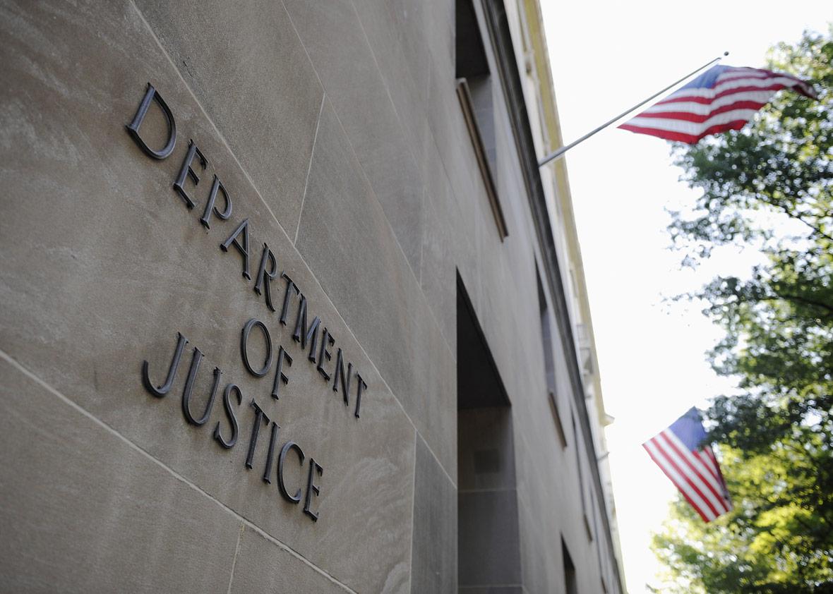 The exterior of the U.S. Department of Justice headquarters building in Washington, July 14, 2009.